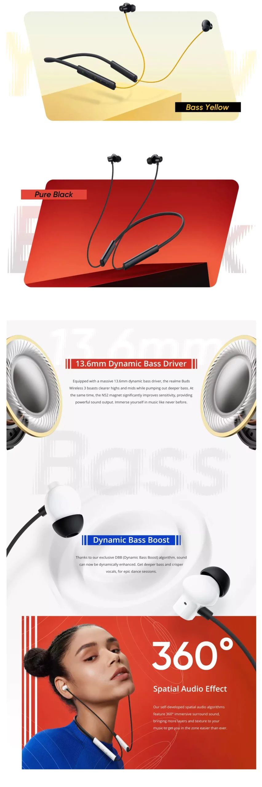 Zopic realme Buds Wireless 3 Neckband Active 40 Hours Battery Life, 360° Spatial Audio Effect, 30dB Noise Cancellation, 45ms Ultra Low Latency, Microphone, 10 m Range, Bluetooth 5 (13) yellow color